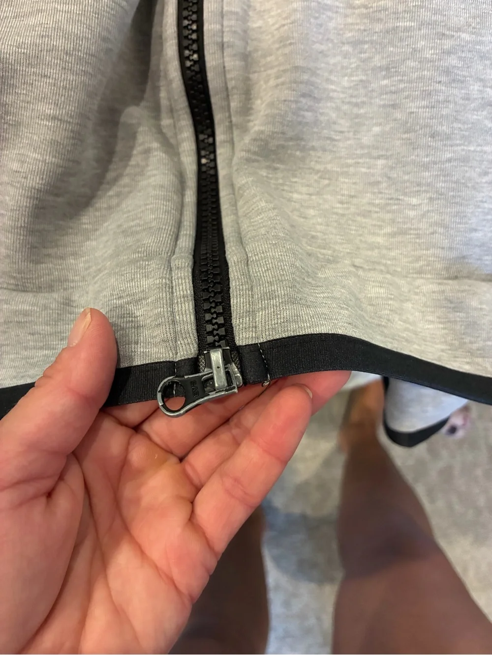 Nike Kids Light Grey Full-Zip Hoodie with Black Trim